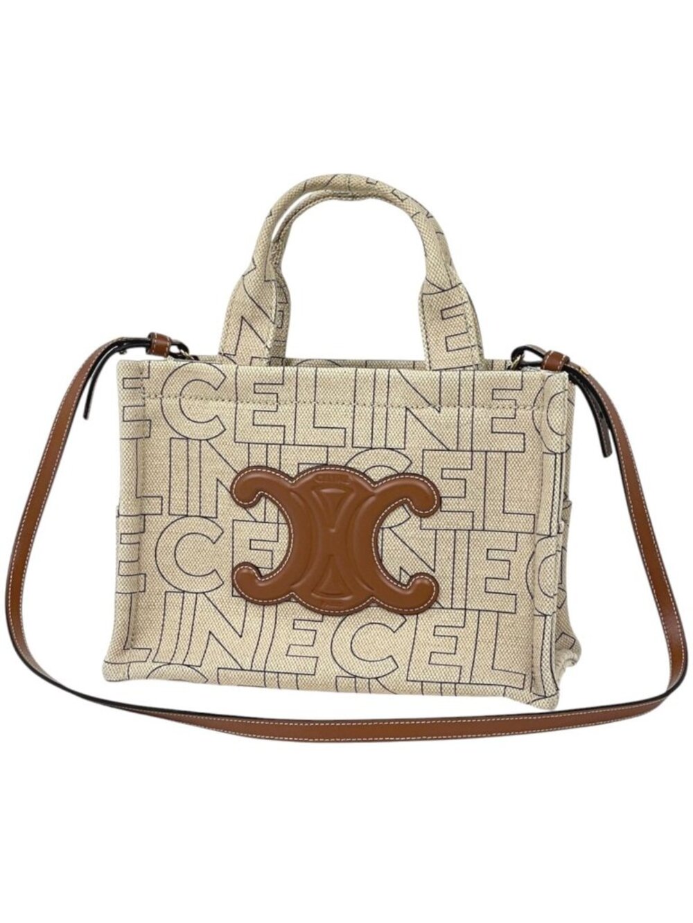 Celine Handbag Small Cabas Thais Triomphe 2-Way Canvas Beige